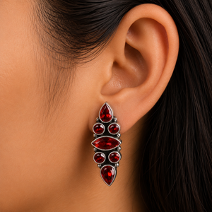 Direct Factory Oxidized Silver Zircon <b>Stud</b> <b>Earrings</b> Women | Trendy Handmade Boho Statement Jewelry | Wholesale Bulk Supplier - Product Image 4