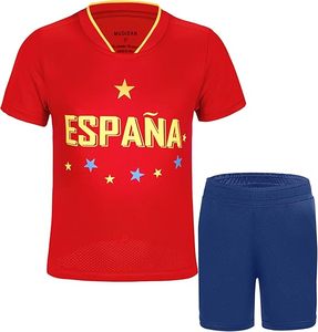 Spain National Team <b>Red</b> Jersey Set With Blue Shorts Polyester Kids Sports Wear Lightweight Football Outfit - Product Image 1