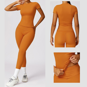 New Arrivals Women Activewear Full Sleeve Running Shirt <b>Top</b> High Waist Leggings Fitness Workout Yoga 4-Piece Quick Dry Set - Product Image 4