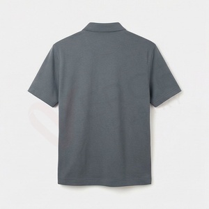 Chemise décontractée pour homme en piqué 100 % polyester bleu marine à manches courtes, respirante, infroissable, coupe classique, design tricoté uni - Product Image 2
