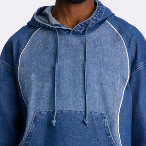 Hoodies en denim pour hommes tendance ODM - Haute qualité, 100% coton, surdimensionnés, respirants, imperméables, mode - Product Image 3