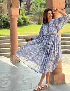 Pur coton Boho coloré robe d'été indien bloc imprimé mi-long respirant et élégant vêtements de jour brodés - Product Image 2