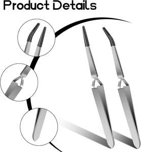 UBI Juego de 2 Pinzas de Bloqueo Cruzado Inverso de Acero Inoxidable con Puntas de Goma PVC, Curvas y Rectas Dentadas, Duraderas para Pestañas - Product Image 2