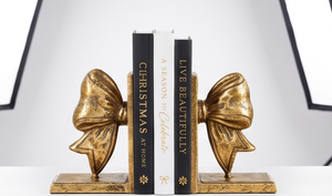 <b>Gold</b> <b>Ribbon</b> Bow Heavy Metal Bookends Texture Casting Decor Home Office Bookshelf Wholesale Supply - Product Image 5