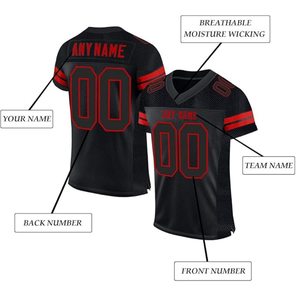 Camiseta de Fútbol Americano Personalizada para Hombre, Negra y Roja, Cuello en V, Manga Corta, Transpirable, de Malla de Poliéster, Uniforme con Cualquier Nombre y Número - Product Image 6