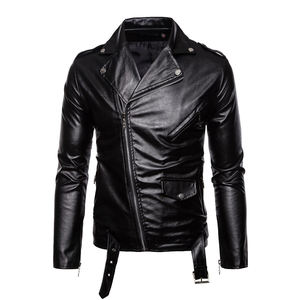 Nouvelle veste en cuir PU pour homme, blanche et noire, décontractée, à revers, coupe ajustée, avec fermeture éclair, style motard, collection 2026 - Product Image 5