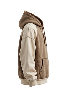 Sweat-shirt à capuche pour homme, coupe classique, avec poches, en polyester/coton 200g, teint uni, manches raglan, beige, effet délavé vintage, en molleton - Product Image 2