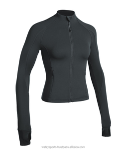 Women Gym Shirt Cropped Slim Fit Workout T Shirt Weightless Track Athletic Shirt Full Zip Jacket with Thumb Holes - Product Image 6