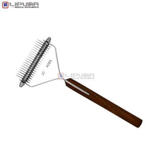 Rastrillo Quita Pelo de 20 Cuchillas para Mascotas, Herramienta de Aseo para Perros y Gatos, Peine Desenredante de 7.5 Pulgadas con Mango de Madera, Instrumentos Quirúrgicos - Product Image 3