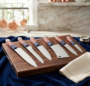 Ensemble de couteaux de chef professionnels forgés à la main, 5 pièces, en acier au carbone, manche en bois, finition satinée, bord droit, ambidextre, passe au lave-vaisselle - Product Image 2