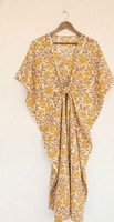 Robe longue de plage bohème pour femme, fabriquée à la main, écologique, 100% coton indien, tie-dye, imprimé à la main, style kaftan