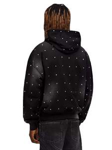 Streetwear Manufacturers Custom Heavyweight Cotton <b>Black</b> Oversized Acid Wash Digital Rhinestone Zipup Pullover <b>Men</b> Hoodie - Product Image 5