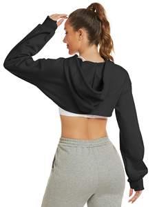 Tendance 2026 : Sweat à capuche court pour femme en molleton de coton doux, décontracté, à manches longues, style streetwear et loungewear - Product Image 2