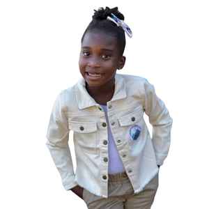 Chaqueta vaquera beige para niñas Jack and Jill, abrigo de mezclilla con botones, logotipo personalizado, suministro al por mayor OEM - Product Image 3