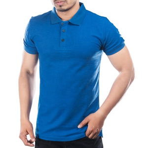 Men's Solid <b>Blue</b> Short Sleeve <b>Polo</b> <b>Shirt</b> 100% Cotton Knitted Casual Breathable Regular Fit - Product Image 1