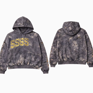 Sudadera con capucha de forro polar personalizada, desgastada, rasgada y bordada, 100% algodón, oversize, vintage, con lavado ácido, estampado DTG, estilo Harajuku Streetwear, corte holgado - Product Image 1