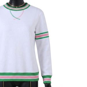 Pull blanc à col rond pour femme avec rayures vertes et roses, manches longues, tricoté, décontracté, pour l'automne, sweat-shirt à col rond pour sororité - Product Image 5