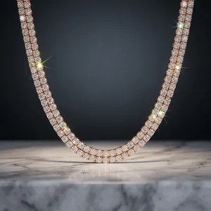 Round Brilliant Cut Solid Rose <b>Gold</b> Diamond <b>Tennis</b> <b>Necklace</b> Lab Diamond <b>Tennis</b> Chain Luxury Unisex Daily Wear <b>Tennis</b> Chain - Product Image 1