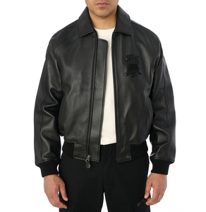 Blouson Bomber Imperméable en Cuir de Vachette Noir pour Homme Avirex, Fermeture Éclair sur le Devant, Design à Patchs, Vêtement d'Extérieur Décontracté d'Hiver, HIGH STREET - Product Image 3
