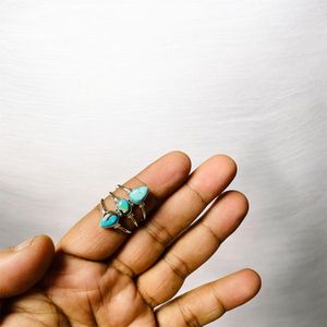 Natural Turquoise <b>Ring</b>, Turquoise Gemstone <b>Ring</b>, 925 Sterling Silver <b>Ring</b>, <b>Adjustable</b> Silver <b>Ring</b>, Three Stone <b>Ring</b>, Handmade Tu - Product Image 4