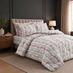 Juego de Edredón con Estampado Floral Clásico, 100% Algodón Percal T-180, Transpirable para Todas las Estaciones, Uso Doméstico - Product Image 2