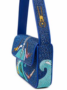 Bolso de Hombro Cuadrado con Cuentas de Vidrio Hechas a Mano con Temática Oceánica, Diseño Geométrico Clásico, Bolso de Solapa de Alta Calidad para Mujer - Product Image 2