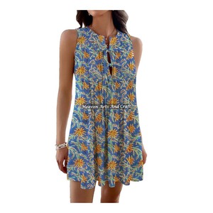 Vestido Colorido para Mujer, Estilo Casual de Verano, Cuello Midi, Talla Única, Estilo Indio, Ropa Casual, Hermosa Túnica de Algodón Estampada a Mano - Product Image 1