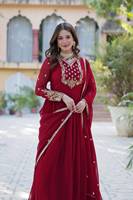 Robe Anarkali brodée bordeaux royal pour femme, tenue ethnique indienne d'été, robe de fête avec dupatta assorti, séchage rapide, idéale pour les soirées