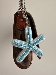 Handmade Star Keychain Custom Colour Keychains Beaded Embroidery Light Blue Woven Design Key Ring DIY Bag Accessory Gift - Product Image 4