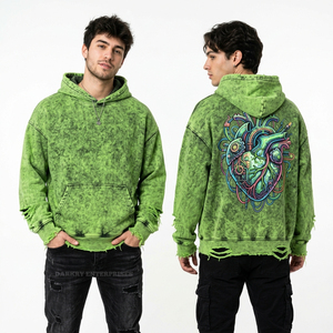 Blue Vintage Wash Zip Up Hoodie Time Is Fleeting <b>Hourglass</b> Graphic Back Print Men Wasted Time Chest Print Streetwear Hoody - Product Image 3