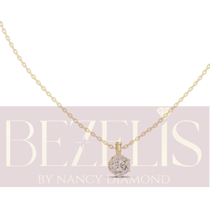 Pendentif solitaire Bezelis N37 à six griffes avec diamant brillant de laboratoire, certifié IGI, en or massif 14K, collier en or rose avec chaîne câble - Product Image 2