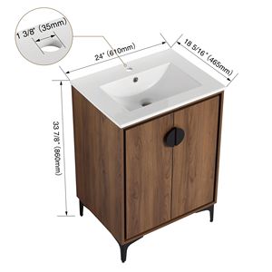 Mobile Bagno Moderno da 24 Pollici con Lavabo Integrato, 2 Ante con Chiusura Ammortizzata, Mobiletto Contenitore con Lavabo Singolo - Product Image 5