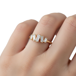 Bague en or massif 9K 10K avec diamants de laboratoire taille baguette en grappe, sertie à griffes, minimaliste, empilable, bague statement, vente en gros - Product Image 5