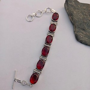 Beautiful <b>Red</b> Garnet Statement <b>Bracelet</b> 925 Sterling Silver Handmade Jewelry Gift For Women Birthday Luxury - Product Image 3
