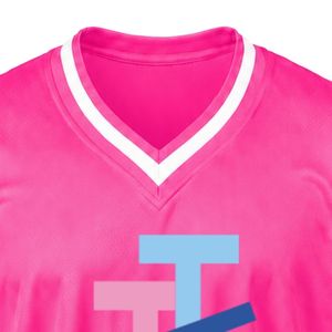 เสื้อกีฬาปักลาย JJ สีชมพูร้อน คอวี แขนสั้น ลายทางสีขาว เสื้อทีมกีฬาน้ำหนักเบา ชุดยูนิฟอร์มทีม - Product Image 2