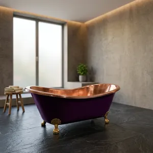 Baignoire autoportante vintage de luxe en cuivre pur fait main, couleur pourpre - Product Image 6