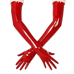 Sexy <b>Red</b> Glossy PU Leather <b>Long</b> <b>Gloves</b> Women Wet Look Patent Leather <b>Gloves</b> Clubwear Dance Party Cosplay Mittens - Product Image 1