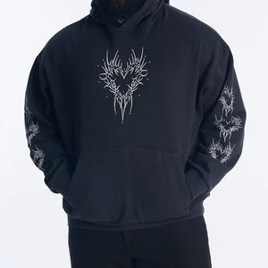 Sudadera con capucha unisex oversize gris lavado personalizado con gráfico de mariposa y cremallera de cuarto, de forro polar grueso, estilo streetwear - Product Image 4