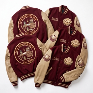 Chaqueta Bomber Varsity de Lana con Mangas de Cuero y Bordado de Puente Harbor Bascule, Parche Contrapeso, Color Granate - Proveedor de Ropa - Product Image 6