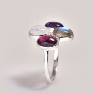 Natural Multi Gemstone <b>Ring</b> Handmade 925 Sterling Silver Moonstone Amethyst Labradorite <b>Statement</b> Jewelry - Product Image 2