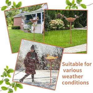 Bain d'oiseaux moderne en métal martelé, décor de jardin extérieur, mangeoire à oiseaux sur piédestal en métal avec base à piquet pour la décoration de la cour, de la pelouse et du jardin - Product Image 5