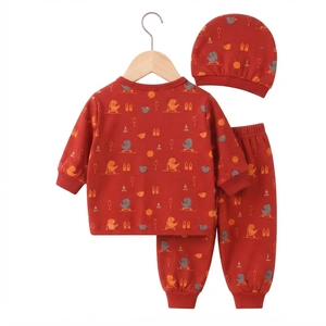 Conjunto de Ropa de 3 Piezas para Bebé, Color Rojo, Cárdigan de Manga Larga, Pantalones y Gorro con Estampado de Dibujos Animados, Algodón Suave, Cintura Elástica, Pijama para Verano e Invierno - Product Image 5