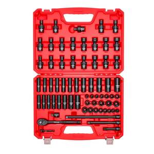 67 Piece 3/8 Drive <b>Impact</b> <b>Socket</b> <b>Set</b> 6 Point Shallow <b>Deep</b> SAE (5/16 3/4 In) Metric (8 mm 19 Mm) Swivel <b>Sockets</b> Adapters Carrying - Product Image 1