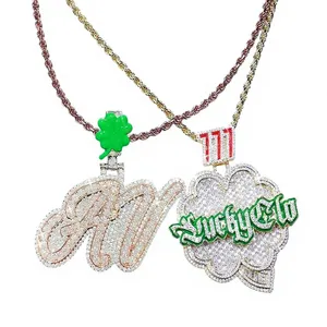 Pendentifs Hip Hop personnalisés attrayants en argent sterling plaqué or avec moissanite, nom/numéro/logo/lettre, couleur émail glacé, pour fête - Product Image 1