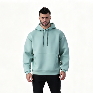 OEM Custom Logo Embroidered Puff Printing <b>Plain</b> 480GSM 70% Cotton 30% Polyester Fleece Lined Oversized Boxy Cropped <b>Men</b> <b>Hoodie</b> - Product Image 4