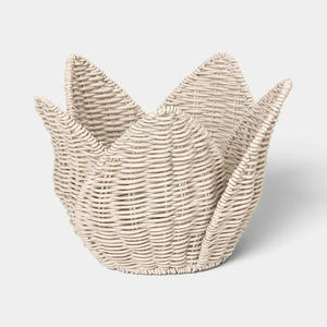 Panier Tulipe en Rotin Blanc Tressé Style Minimaliste Fait Main – Organisateur Naturel pour la Maison, Bol en Osier pour Légumes et Rangement de Cuisine - Product Image 1