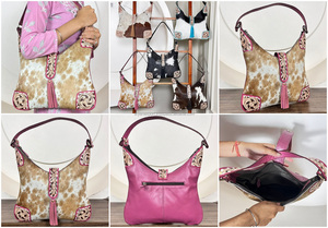 Bohemian Style Pink Tooled Cowhide Leather Hobo Bags High Quality Large Capacity Women Trendy Shoulder Designer Tote Purse Bags - Product Image 3