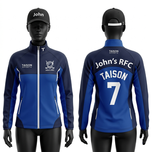 Veste d'entraînement de rugby pour femmes, 240 GSM, polyester interlock premium, vert marine, panneaux blancs, impression par sublimation personnalisée, logo. - Product Image 5