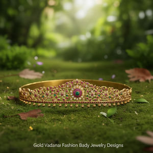 Gold Vadanam Women's Casual Style Flower Design Oxidized Polish Fashion Body Jewelry with Crystal & Rhinestone for Wedding - Product Image 3