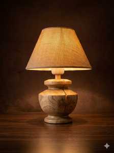Handmade Wooden <b>Table</b> Lamp Round <b>Rustic</b> Design Indoor Bedroom Decor 100% Handcrafted - Product Image 3